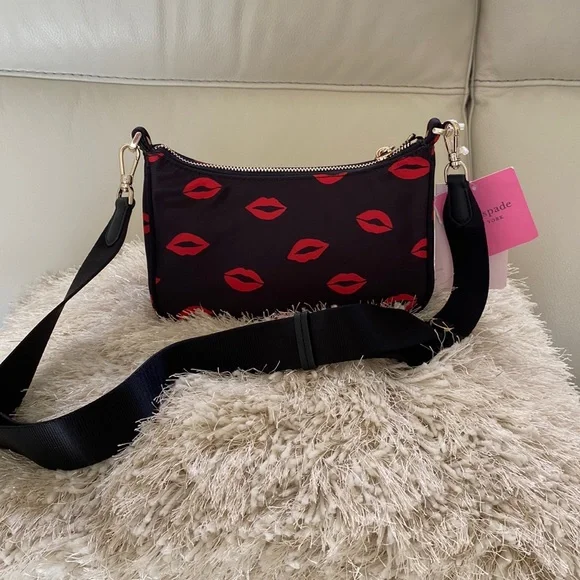 ❣️🎉HOST PICK🎉❣️Kate Spade The Little Better Sam Kisses Crossbody Bag Black/Red - Picture 5 of 11